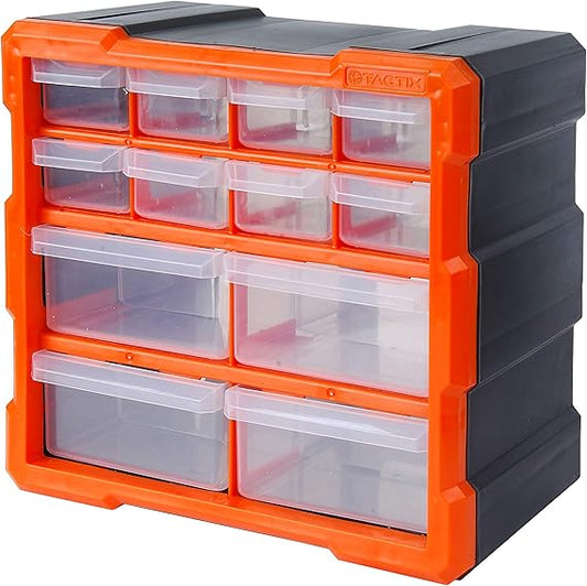 Tactix 320630 12 Drawer Cabinet, Storage & Hardware Parts Organizer, Black/Orange