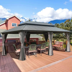 12’ X 20’ Hardtop Gazebo Canopy with Netting &Curtains, Outdoor Aluminum Gazebo with Galvanized Steel Double Roof for Patio Lawn - Elite Edge Essentials 