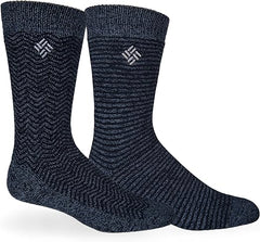 Columbia Medium Weight Pattern Thermal Crew Socks 2 Pair, Navy, One Size