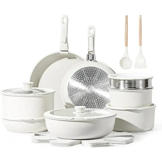 CAROTE 23pcs Pots and Pans Set, Nonstick Cookware Set Detachable Handle, Induction Kitchen Cookware Sets Non Stick - Elite Edge Essentials 