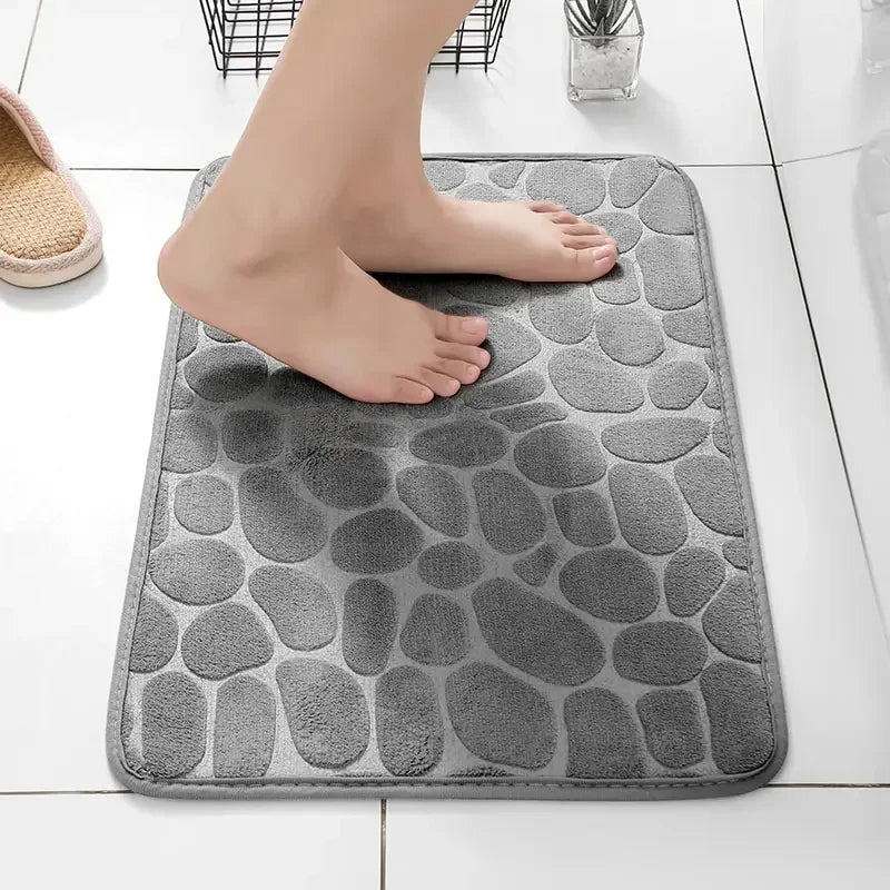 Anti-slip floor mat Small pebbles embossed Bathroom washbasin Bathtub side carpet Shower door mat Memory foam - Elite Edge Essentials 