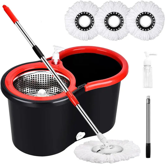 Colorful 360 Spin Mop Bucket Wringer System Sets with 3Pcs Microfibers for Household Items, Home Appliance Mop for Cleaning, Magic Mops Extendable Pole in Stainless Steel Plastic Adjustable Box