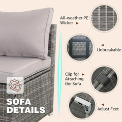 7 Pieces Patio Furniture Set, Modular Patio Set Wicker Outdoor Sectional Sofa Set PE Rattan Wicker Patio Conversation Set - Elite Edge Essentials 