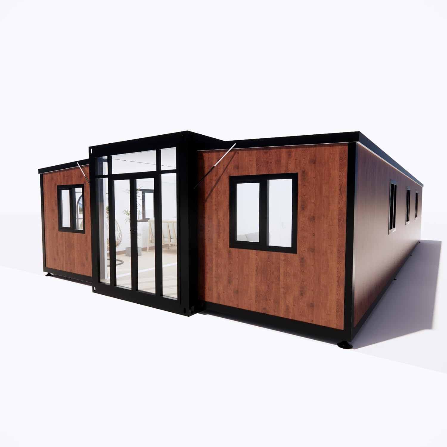 40FT Tiny House to Live In,Portable Prefab House with 3 Bedroom,1 Full Equiped Bathroom and Kitchen,Prefabricated Container House for Adults Living,Foldable Mobile Home with Steel Frame