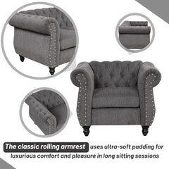 Living Room Furniture, Modern 3-Piece Including Three-Seater, Loveseat and Single Chair,Dutch Velvet Upholstered Sofa Set - Elite Edge Essentials 
