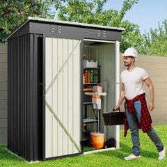 5'X 3'Outdoor Storage Shed with Singe Lockable Door,Galvanized Metal Shed with Air Vent Suitable for the Garden,Tiny House Storage Sheds Outdoor for Backyard Patio Lawn