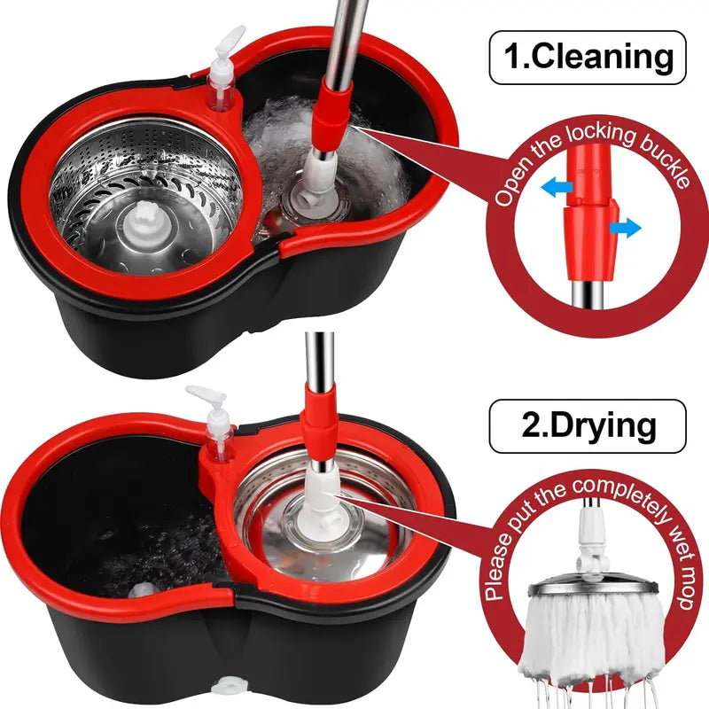 Colorful 360 Spin Mop Bucket Wringer System Sets with 3Pcs Microfibers for Household Items, Home Appliance Mop for Cleaning, Magic Mops Extendable Pole in Stainless Steel Plastic Adjustable Box