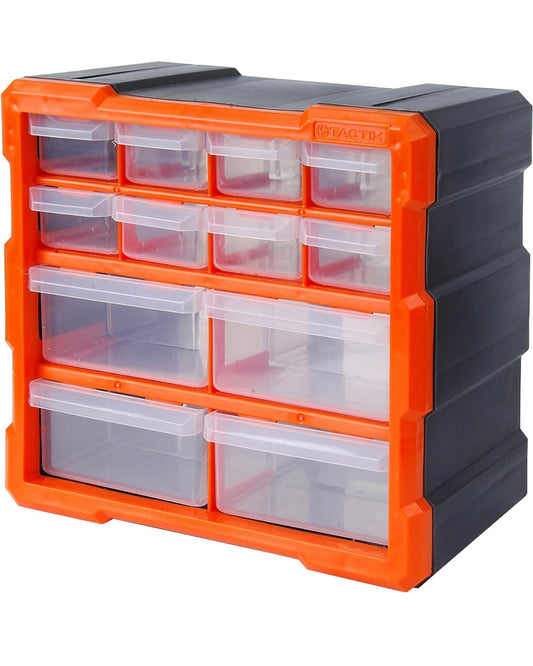 Tactix 320630 12 Drawer Cabinet, Storage & Hardware Parts Organizer, Black/Orange - Elite Edge Essentials 