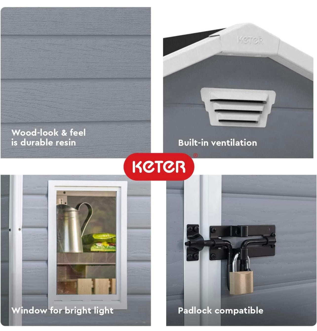 Keter Manor 4x6 Resin Outdoor Storage Shed Kit-Perfect to Store Patio Furniture, Garden Tools Bike Accessories, Beach Chairs and Lawn Mower, Grey & White - Elite Edge Essentials 