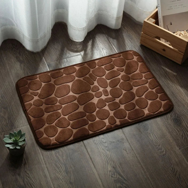 Anti-slip floor mat Small pebbles embossed Bathroom washbasin Bathtub side carpet Shower door mat Memory foam - Elite Edge Essentials 