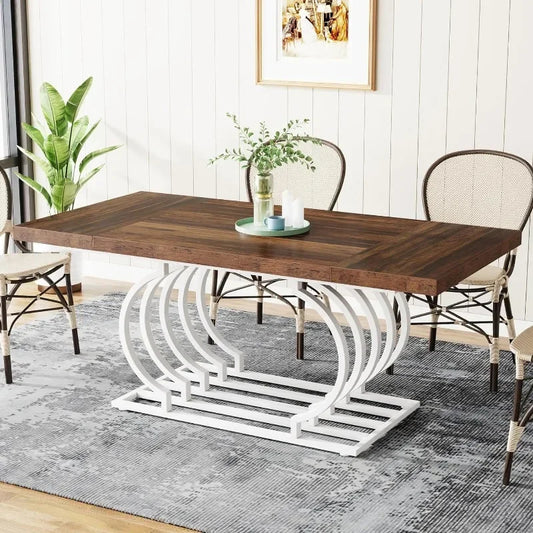 Modern Dining Table, 63 inch Faux Marble Wood Kitchen Table for 6 People, Rectangular Dinner Room Table with Geometric Frame - Elite Edge Essentials 