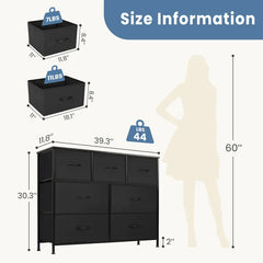 Sweetcrispy Home Furniture Dresser, Dresser for Bedroom, Storage Drawers, TV Stand Fabric Storage Tower with 7 Drawers, Chest of Drawers with Fabric Bins, Wooden Top for TV up to 45 Inch, for Kid Room, Closet, Entryway, Nursery