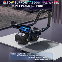2024 New Fitness Equipment Home Gym Abdominal Wheel, Automatic Rebound Abdominal Wheel with Knee Pad and Timer, Double Elbow Pad Abdominal AB Roller, Abdominal Exercise Equipment Core Muscle Abdominal Muscle Training Fitness Accessories
