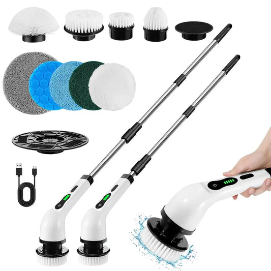 Electric Spin Scrubber Home Electronics, Summer Handheld Bathroom Scrubber with Replaceable Brush Heads, Rechargeable Cordless Scrubbing Spin Brush with Adjustable Handle, Electric Spin Power Scrubber
