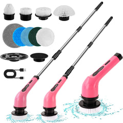 Electric Spin Scrubber Home Electronics, Summer Handheld Bathroom Scrubber with Replaceable Brush Heads, Rechargeable Cordless Scrubbing Spin Brush with Adjustable Handle, Electric Spin Power Scrubber