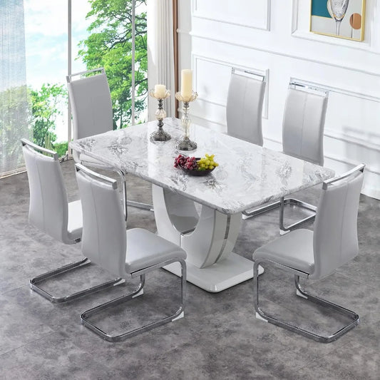 Luxury Dining Tables Big Kitchen Dining Table for 6-8 With MDF Base Table and Chair Set Dinning Room Furniture Restaurant Home - Elite Edge Essentials 