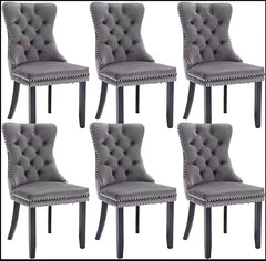 Dining Room Chairs Set of 6, Velvet Tufted Dining Chairs with Nailhead Back and Ring Pull Trim, Upholstered Dining Chairs - Elite Edge Essentials 