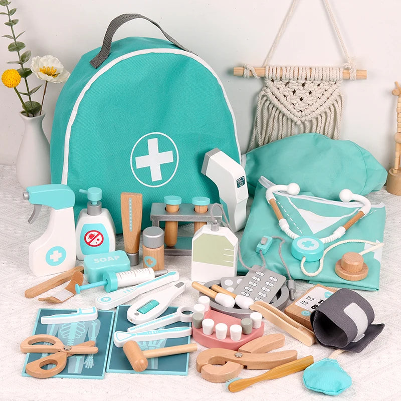 Wooden Pretend Play Toy For Children Games Simulation Girls Gift Educational Game Doctor Career Nursing Kids Toys Accessories - Elite Edge Essentials 