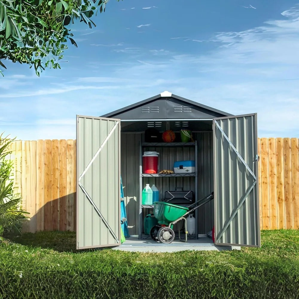 6x4 Metal Outdoor Galvanized Steel Storage Shed with Swinging Double Lockable Doors for Backyard or Patio Storage of Bikes - Elite Edge Essentials 