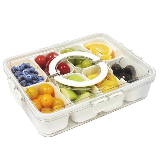 Divided Serving Tray with Handle - Lid & Removable Snack Box 8 Compartment Fruit Container Food Storage Snackle Lunch Organizer Fridge Platter Charcuterie Holder for Travel Candy Party Salad - Elite Edge Essentials 
