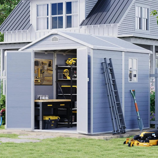 Sheds Outdoor Storage Shed Bikes Prefab Container House Patio Furniture Shed with Floor for Backyard Gray Garden Buildings Home - Elite Edge Essentials 