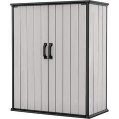 Keter Premier Tall 4.6 x 5.6 ft. Resin Outdoor Storage Shed with Shelving Brackets for Patio Furniture, Gray and Black - Elite Edge Essentials 