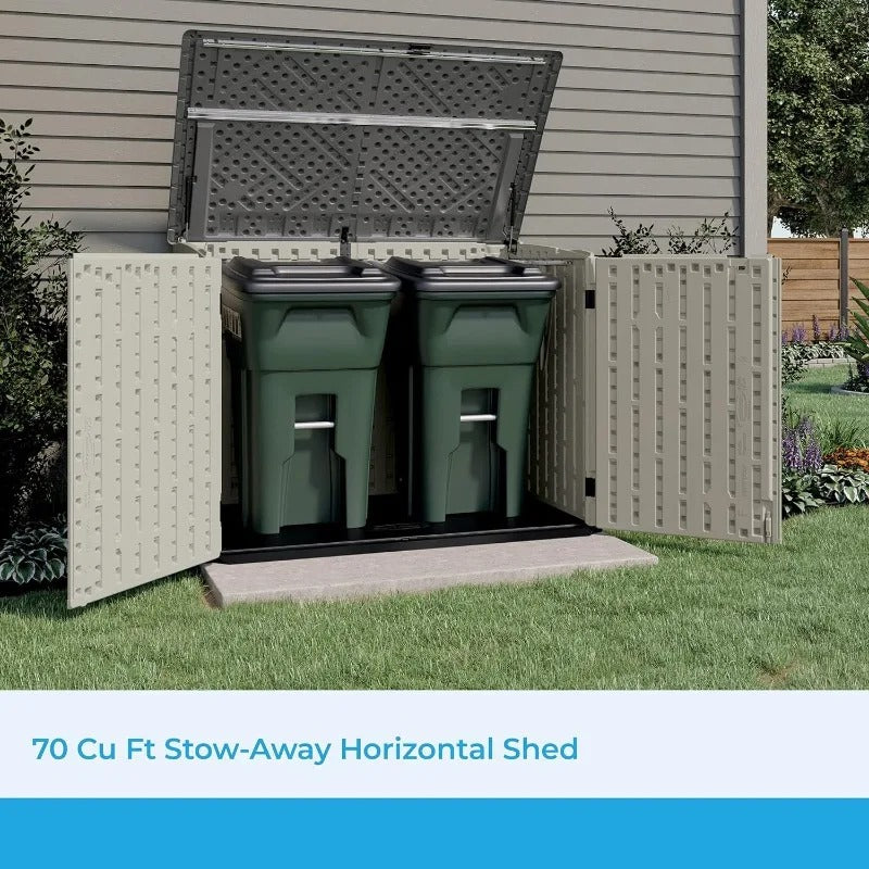 Suncast 5.9 ft. x 3.7 ft Horizontal Stow-Away Storage Shed - Natural Wood-like Outdoor Storage for Trash Cans and Yard Tools - Elite Edge Essentials 