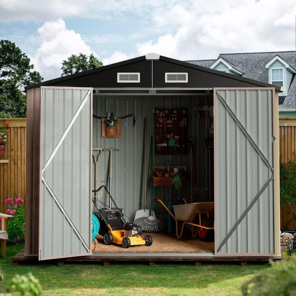 Aoxun Outdoor Storage Shed, 6.4x4 FT, Garbage Can,Outdoor Metal Shed for Tool,Garden,Bike, Brown - Elite Edge Essentials 