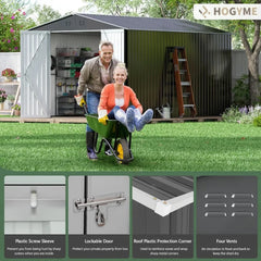 8 x 12 FT Outdoor Storage Shed, Large Metal Garden Shed with Updated Frame Structure and Lockable Doors, Tool Sheds for Backyard Garden Patio Lawn, Grey - Elite Edge Essentials 