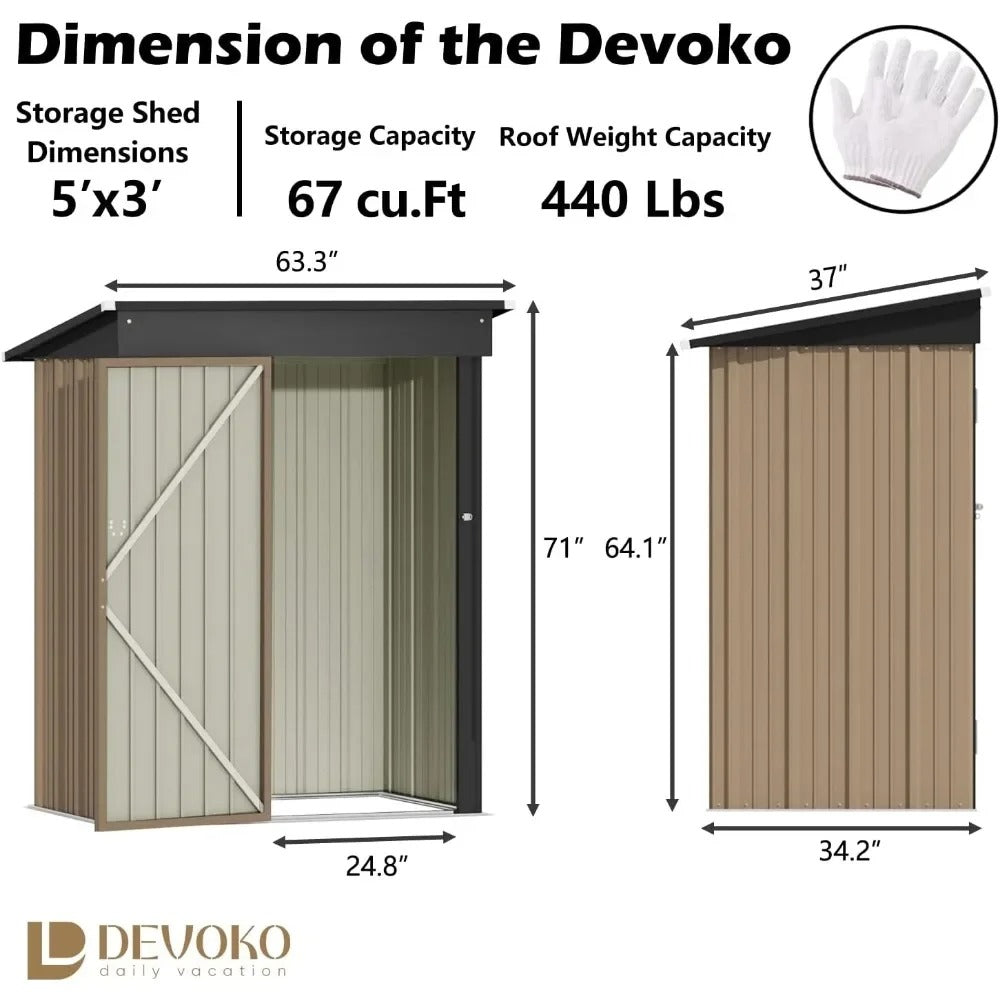 Devoko Outdoor Storage Shed 5 x 3 FT Lockable Metal Garden Shed Steel Anti-Corrosion Storage House with Single Lockable Door - Elite Edge Essentials 