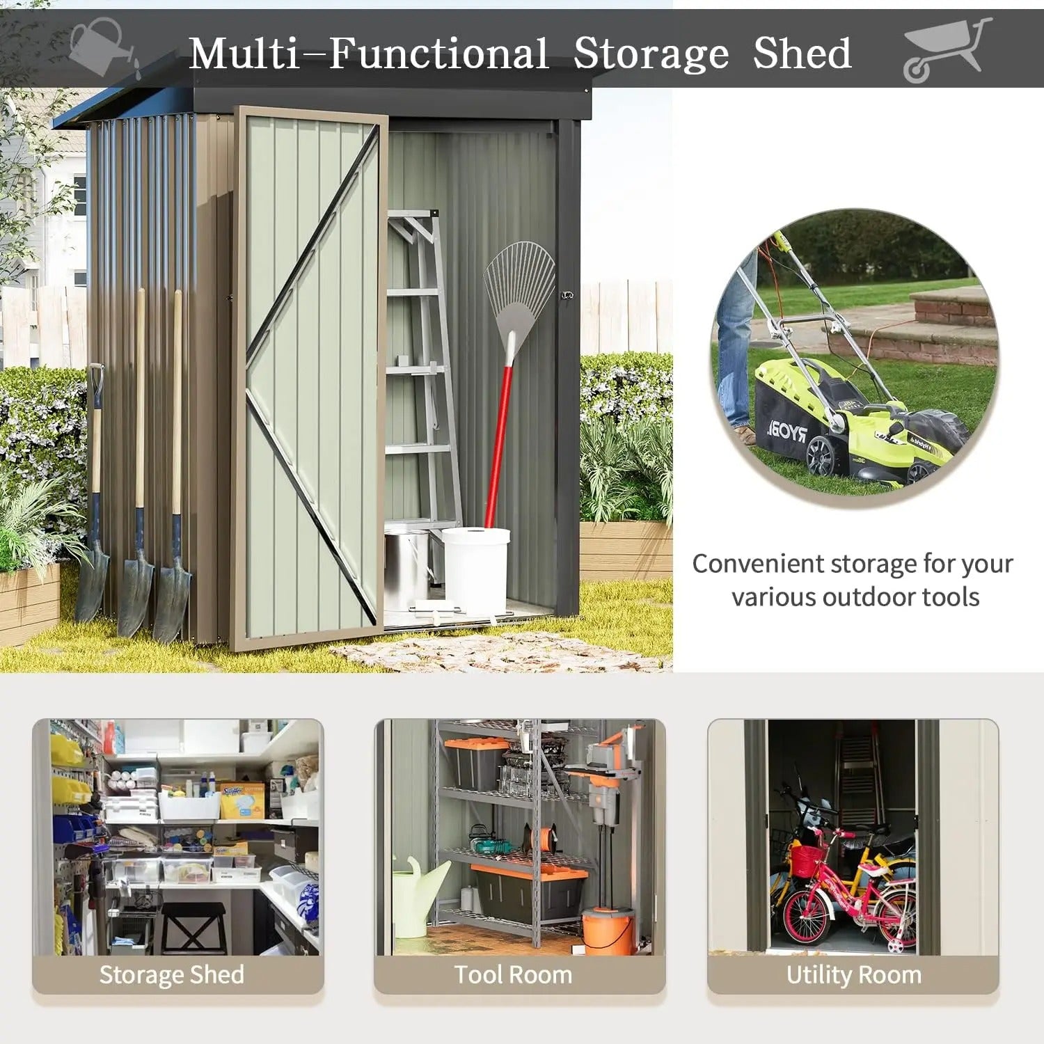 Greesum Metal Outdoor Storage Shed 5FT x 3FT, Steel Utility Tool Shed Storage House with Door & Lock - Elite Edge Essentials 
