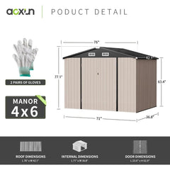 Aoxun Outdoor Storage Shed, 6.4x4 FT, Garbage Can,Outdoor Metal Shed for Tool,Garden,Bike, Brown - Elite Edge Essentials 