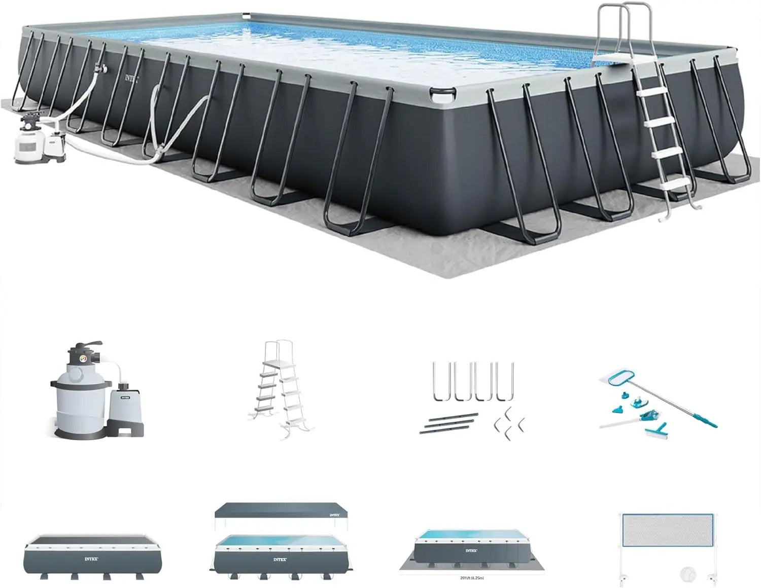 32' X 16' X 52" Rectangular Outdoor Swimming Pool Set with Sand Filter Pump Saltwater System Pool Ladder Ground Cloth Pool Cover - Elite Edge Essentials 